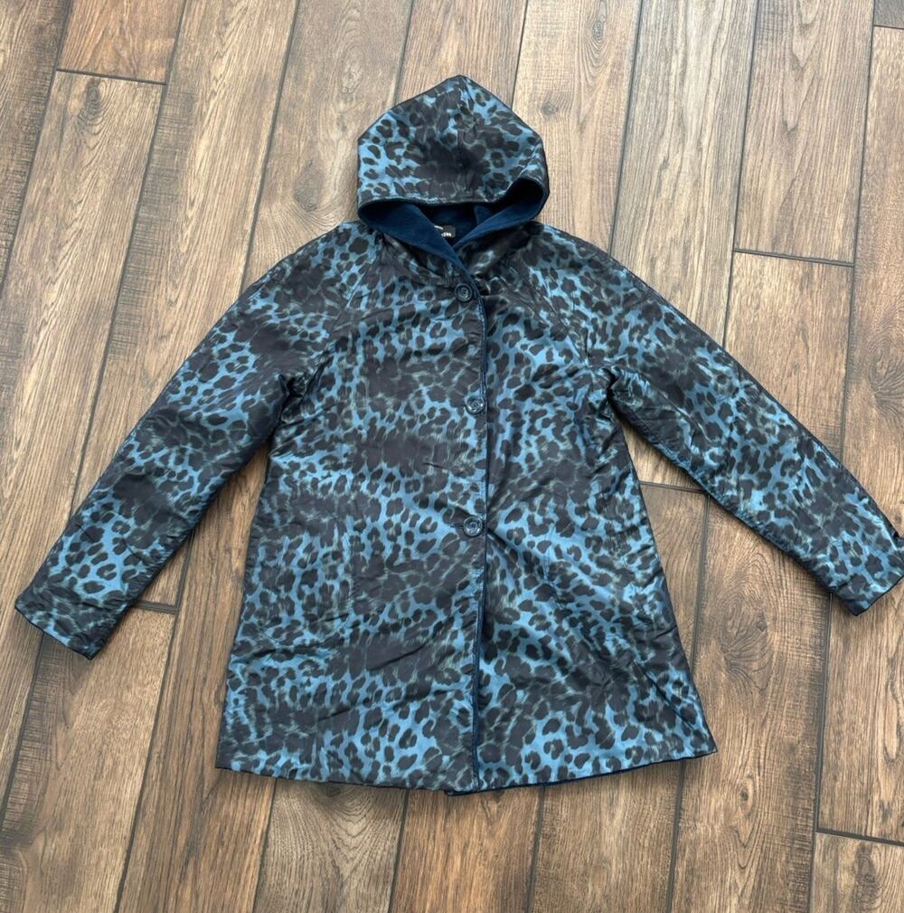 Dennis Basso Reversible Raincoat Oversized Jacket Coat Women’s XS Animal Print